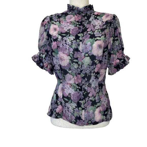 Selkie X Revolve Bistro Blouse Floral Purple Size Small Ladies Button Down - Picture 4 of 10